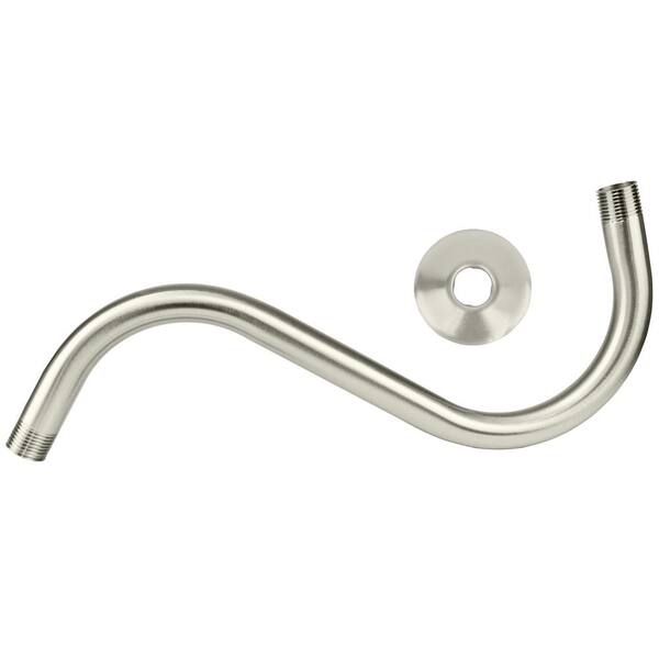 Westbrass 1/2 in. IPS x 10 in. S-Shower Arm with Sure Grip Flange, Polished Nickel
