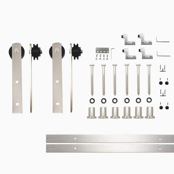 HOMACER 9 ft./108 in. Brushed Nickel Non-Bypass Sliding Barn Door Hardware Kit Straight Design Roller for Double Doors