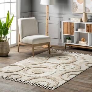 Leena Intertwined Circles High/low Beige 8 ft. x 10 ft. Farmhouse Area Rug