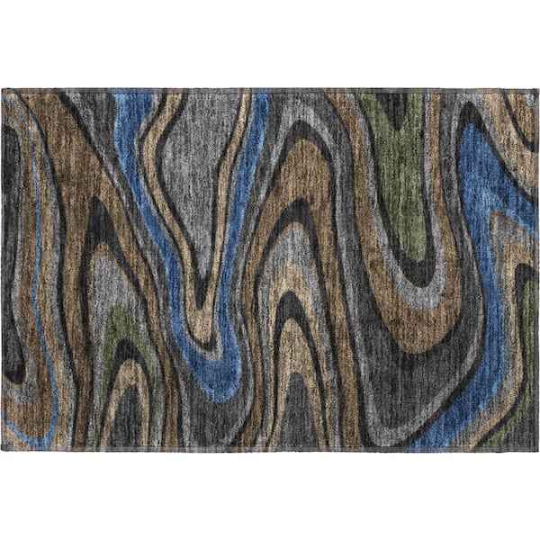 Mayfield Premium Machine Washable Abstract AMF2494 Black 2 ft. x 3 ft. Accent Rug