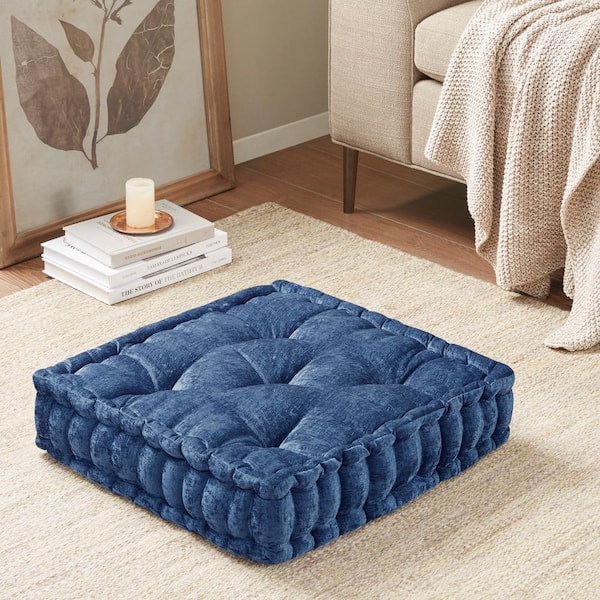 Charvi Navy 20 in. W x 20 in. L Polyester Chenille Square Floor Pillow Cushion