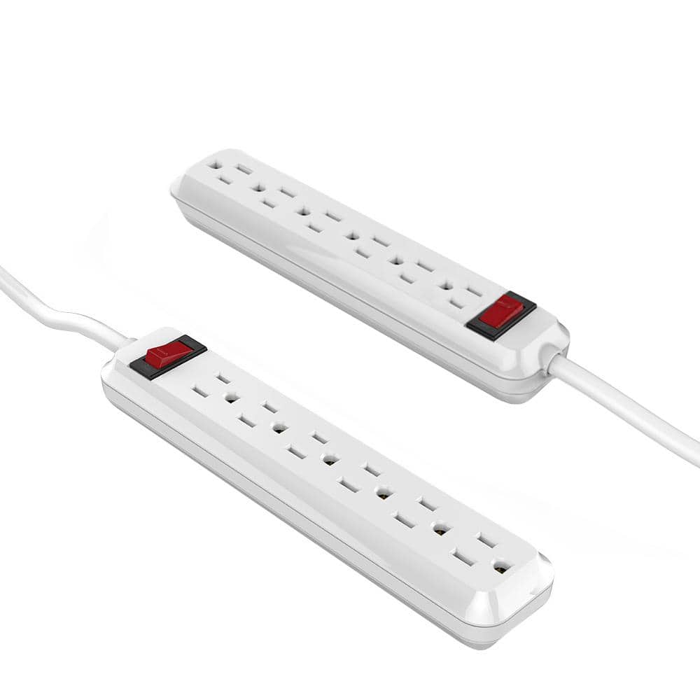 4 ft. 6-Outlet Power Strip with 45 Degree Flat Angle Plug, White (2-Pack)