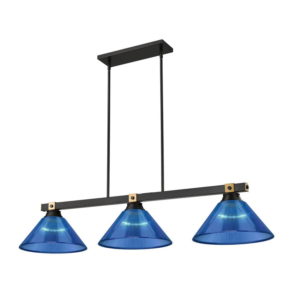 Bronte 52.75 in. Matte Black + Rubbed Brass 3 Light Billiard Light with Dar