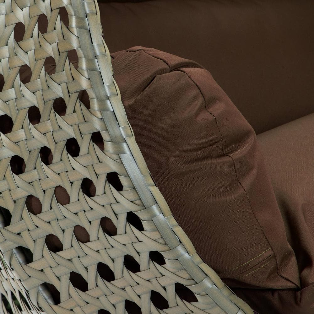 Brown Wicker 2-Person Hanging Egg Chair with Cushions