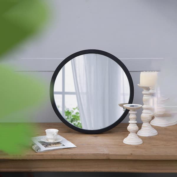 Unbranded 20 in. W x 20 in. H Circle Black Wooden Frame Wall Mirror for Living Room, Dining Room, Foyer, Bathroom, Office