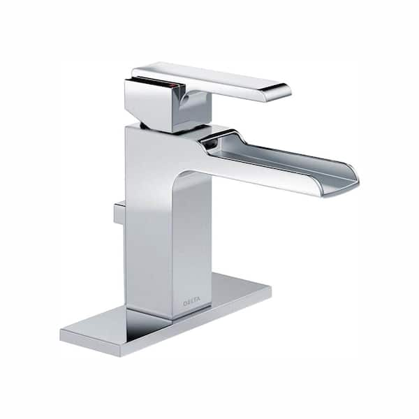 Delta Ara Single Hole Single-Handle Open Channel Spout Bathroom Faucet with Metal Drain Assembly in Chrome