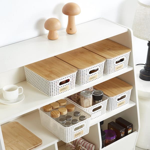 Small Plastic Storage Bins Cream White 7.2 in. x 4.1 in