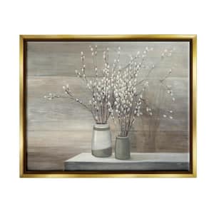 Pussy Willow Still Life by Wild Apple Portfolio Floater Frame Nature Wall Art Print 21 in. x 17 in.