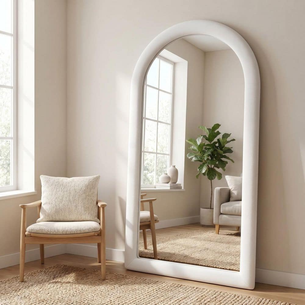 Soft Upholstered White 32 in. W x 71 in. H Arched Fabric Framed Rounded Edges Full Length Floor Mirror price history on PriceWatchPro