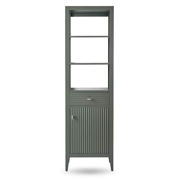 21 in. W x 17 in. D x 72 in. H Linear Vintage Green Freestanding Linen Cabinet for Bathroom and Living Room