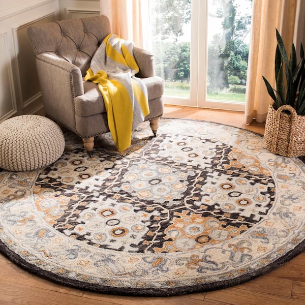 Aspen Beige/Brown 7 ft. x 7 ft. Round Border Area Rug