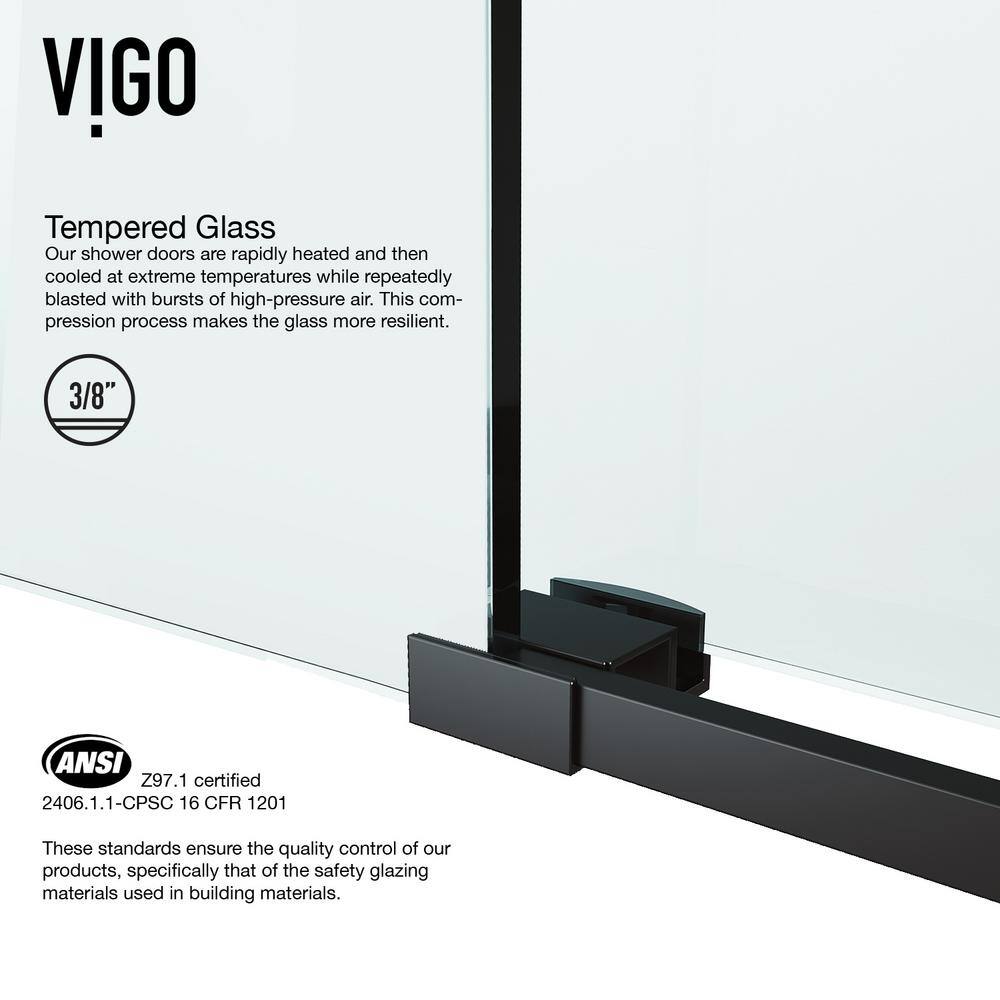 Elan Matte Black Frameless Sliding Shower Door with Clear Glass