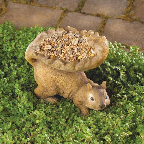 Brown Squirrel Bird Feeder Garden Statue 