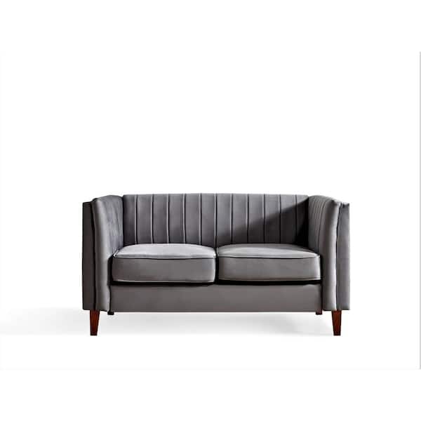 US Pride Furniture Alicia 60 in. Gray Tufted Back Velvet 2-Seat Loveseat with