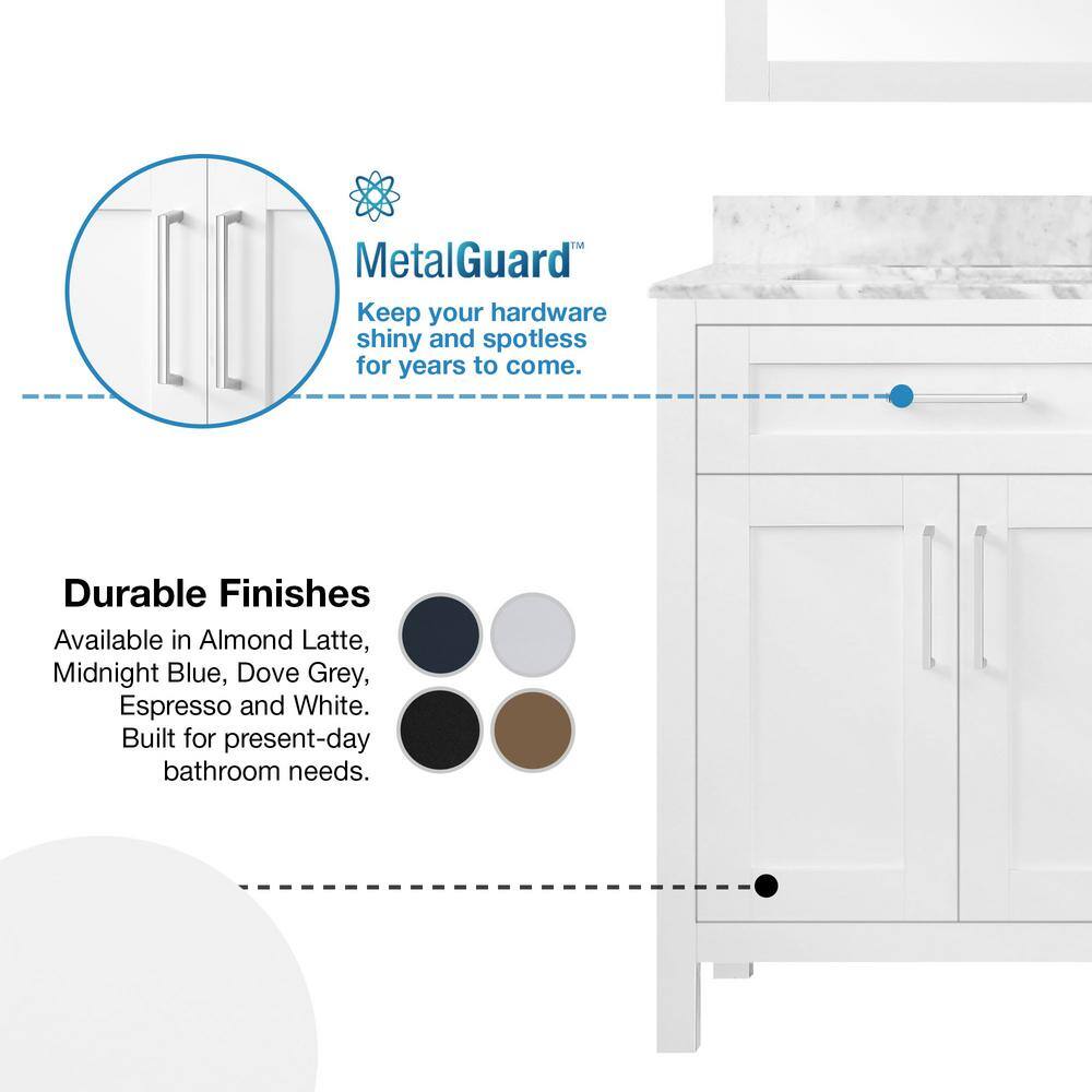 Tahoe 72" White Double Bathroom Vanity with Carrara Marble Top