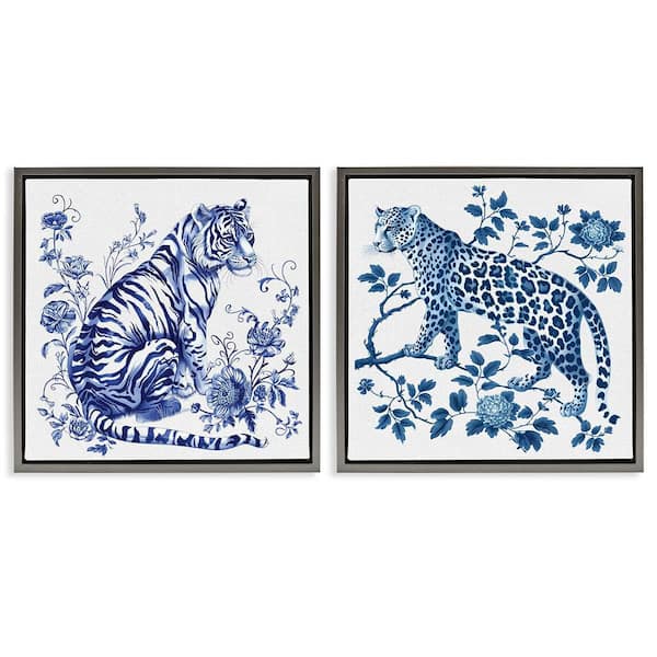 Ornate and Detailed Large Cats by Lettered and Lined 2 Piece Gray Floater Frame Animal Graphic Art Print 25 in. x 25 in.