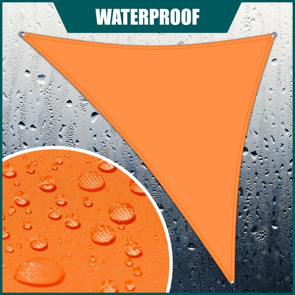 Orange Waterproof 16' Triangle Shade Sail with Stainless Steel D-Rings