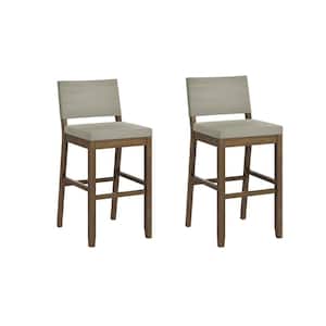 Linus 29 in. Modern Upholstered Bar Height Wood Bar Stool with Back for Kitchen, Light Grey/Brown, (Set of 2)