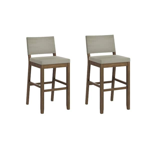 Nathan James Linus 29 in. Modern Upholstered Bar Height Wood Bar Stool with Back for Kitchen, Light Grey/Brown, (Set of 2)