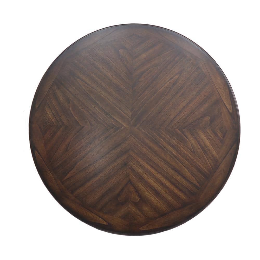 Cherry Brown Round Wood Counter Set with 4 Chairs