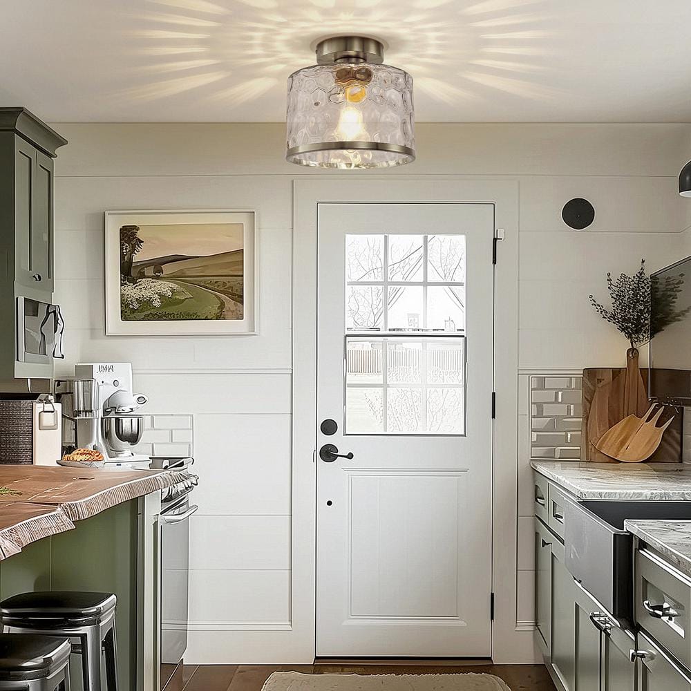 9 in. 1-Light Brushed Nickel Semi Flush Mount Ceiling Light with Water Glass, Industrial Hallway Bathroom Fixture price history on PriceWatchPro