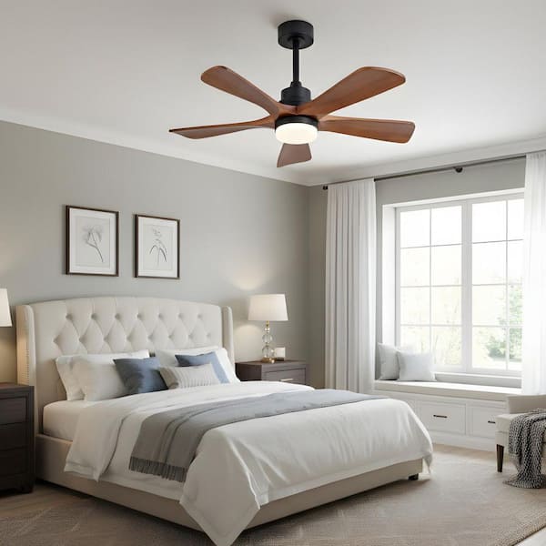 42 in. LED Indoor Modern Style Downrod Black Walnut Farmhouse Style Ceiling Fan with Light Kit, Reversible DC Motor