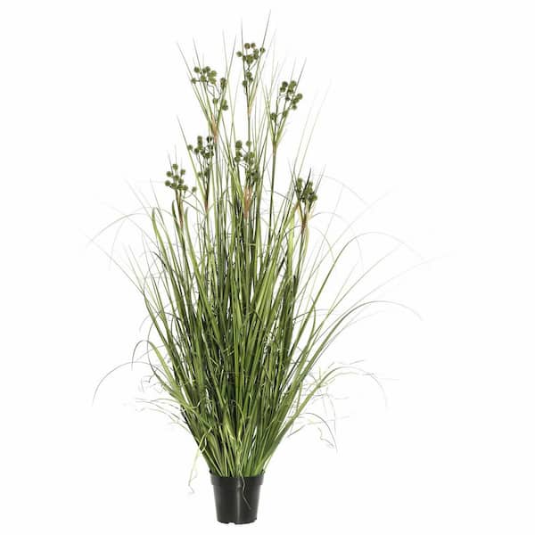 36 in. PVC Artificial Potted Green Grass with Pomp Balls
