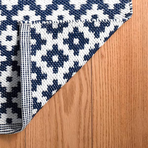 Samode Handwoven Navy 3 ft. x 8 ft. Outdoor Runner Rug