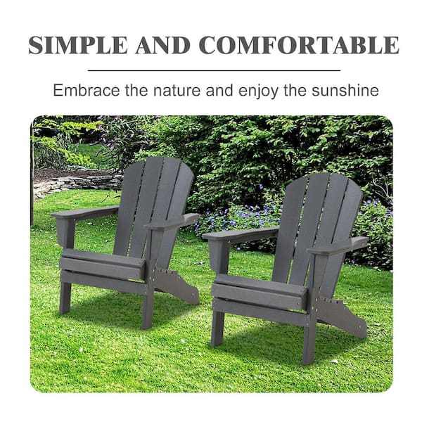 Gray Reclining Composite Plastic Weather Resistant Adirondack Chair 2 Pack