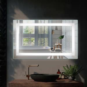40 in. W x 24 in. H Rectangular Frameless LED Anti-Fog Dimmable Wall Mounted White Modern Style Bathroom Vanity Mirror