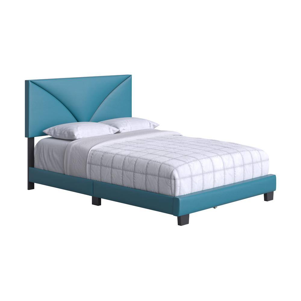 Teal Faux Leather Queen Platform Bed with Upholstered Headboard