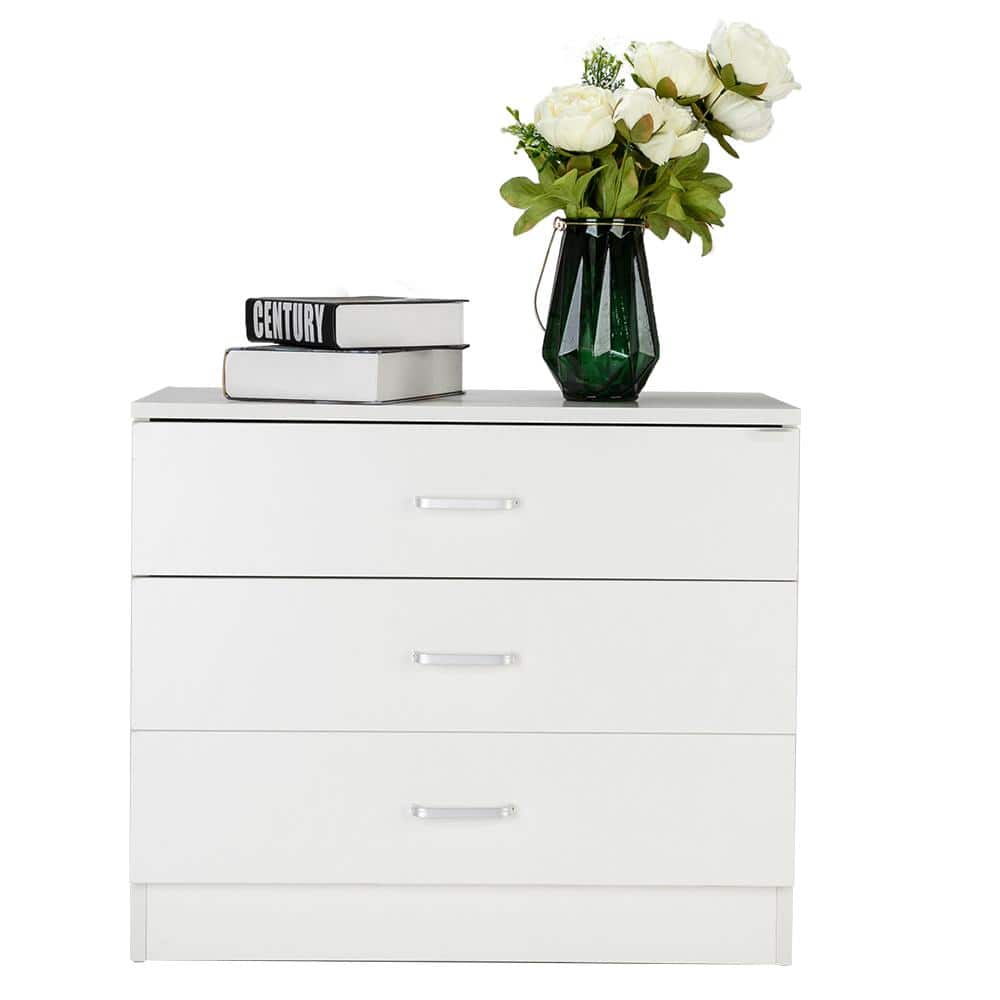 White P2 Wood 3-Drawer Storage Dresser Cabinet