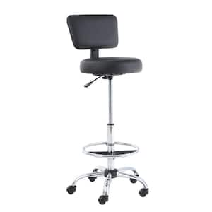 Black PU Leather Office Stool Chairs With Detachable Backrest and Adjustable Height