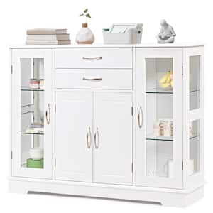 White Buffet Storage Cabinet Console Cupboard with Glass Door Drawers Kitchen Dining Room