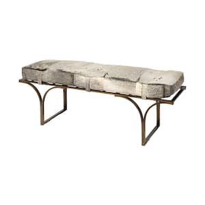 Jessie White/Gray Hair-On-Leather Seat With Gold Metal Base Accent Bench 55 in. L x 16 in. W