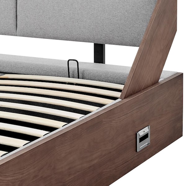 Koble Reclina Walnut Upholstered Lift-Up Storage Bed - King HM