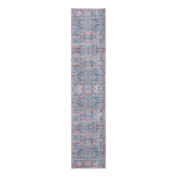 Blue 2' x 7' 10 Washable Nostalgia Runner Rug