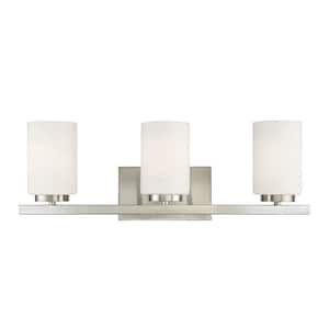 6.5 in. W x 8 in. H 3-Light Brushed Nickel Bathroom Vanity Light with White Glass Shades