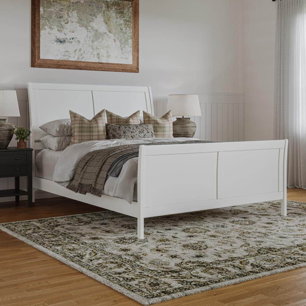 Portland White Solid Wood Frame Queen Low Profile Platform Bed with Matching Footboard price history on PriceWatchPro