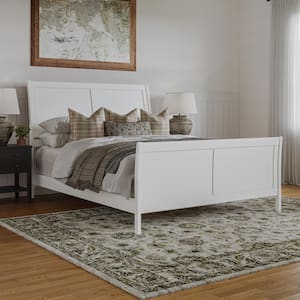 Portland White Solid Wood Frame Queen Low Profile Platform Bed with Matching Footboard