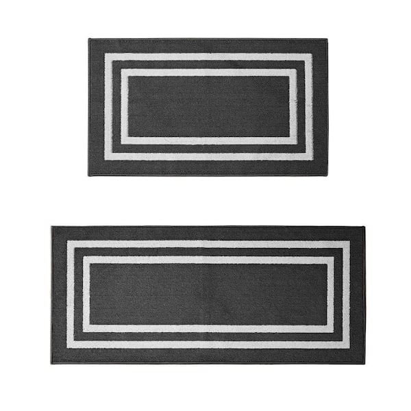Washable Skid Resistant Dark Grey/White 2.2 ft. x 4 ft. / 2.2 ft. x 5 ft. All Loop Tufted Area Rug Set