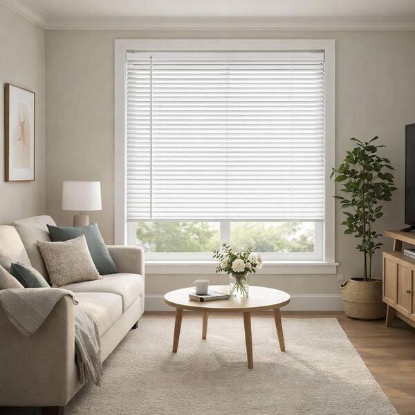 White Cordless Light Filtering Horizontal Vinyl Blinds with 1 in