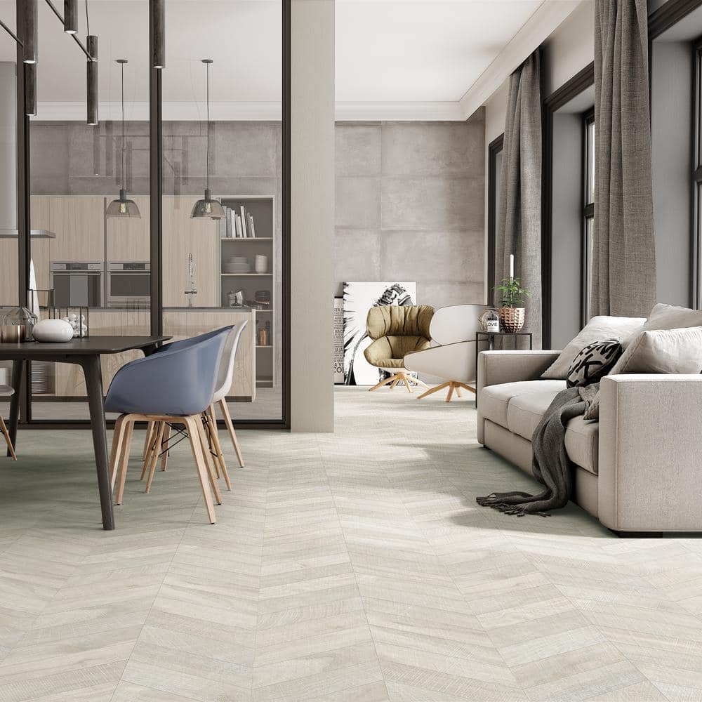 Montgomery Chevron White Matte Porcelain Large Format Tile