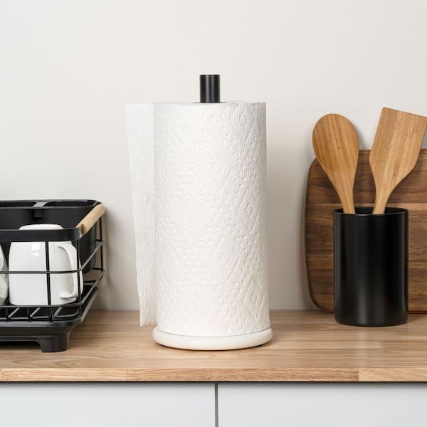 Avery Modern Classic Metal with Non Slip Weighted Marble Base Paper Towel Holder, White/Black