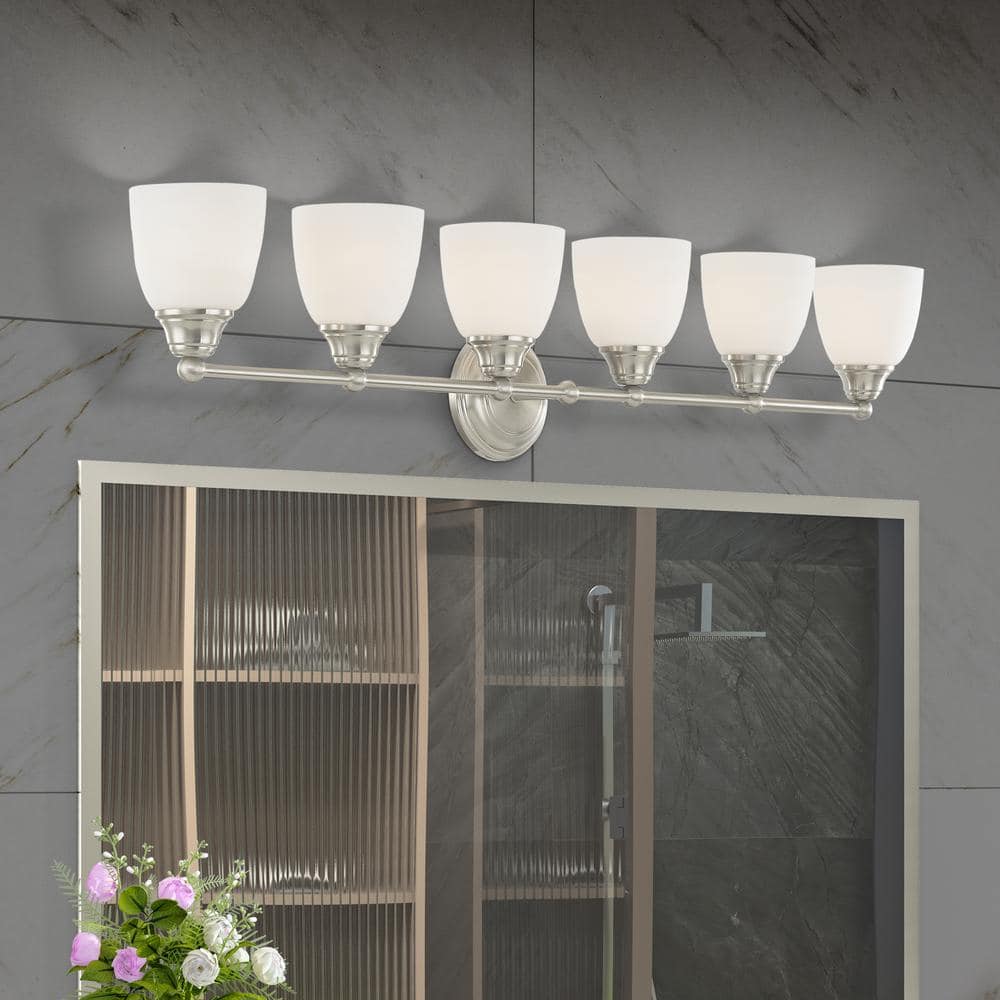 Somerville Brushed Nickel 6-Light Vanity with Satin Opal Glass