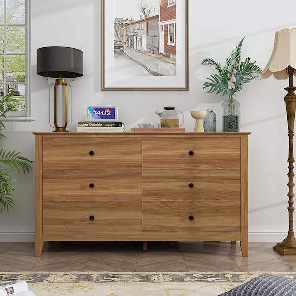 FUFU&GAGA Brown 6-Drawers 52.2 in. W Chest of Drawers Dresser Wooden Cabinet With Eco-Friendly Paint Finish