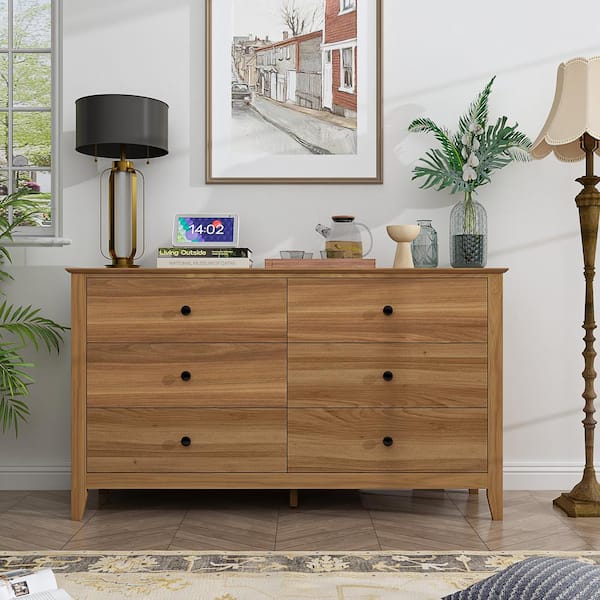 FUFU GAGA Brown 6 Drawers 52.2 in. W Chest of Drawers Dresser Wooden Cabinet With Eco Friendly Paint Finish KF210168 03