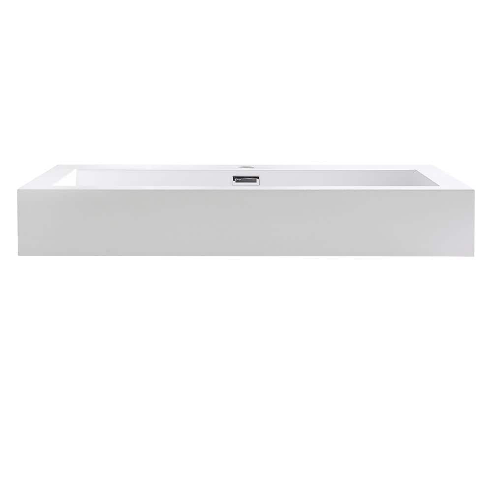 White Acrylic Rectangular Bathroom Sink with Overflow