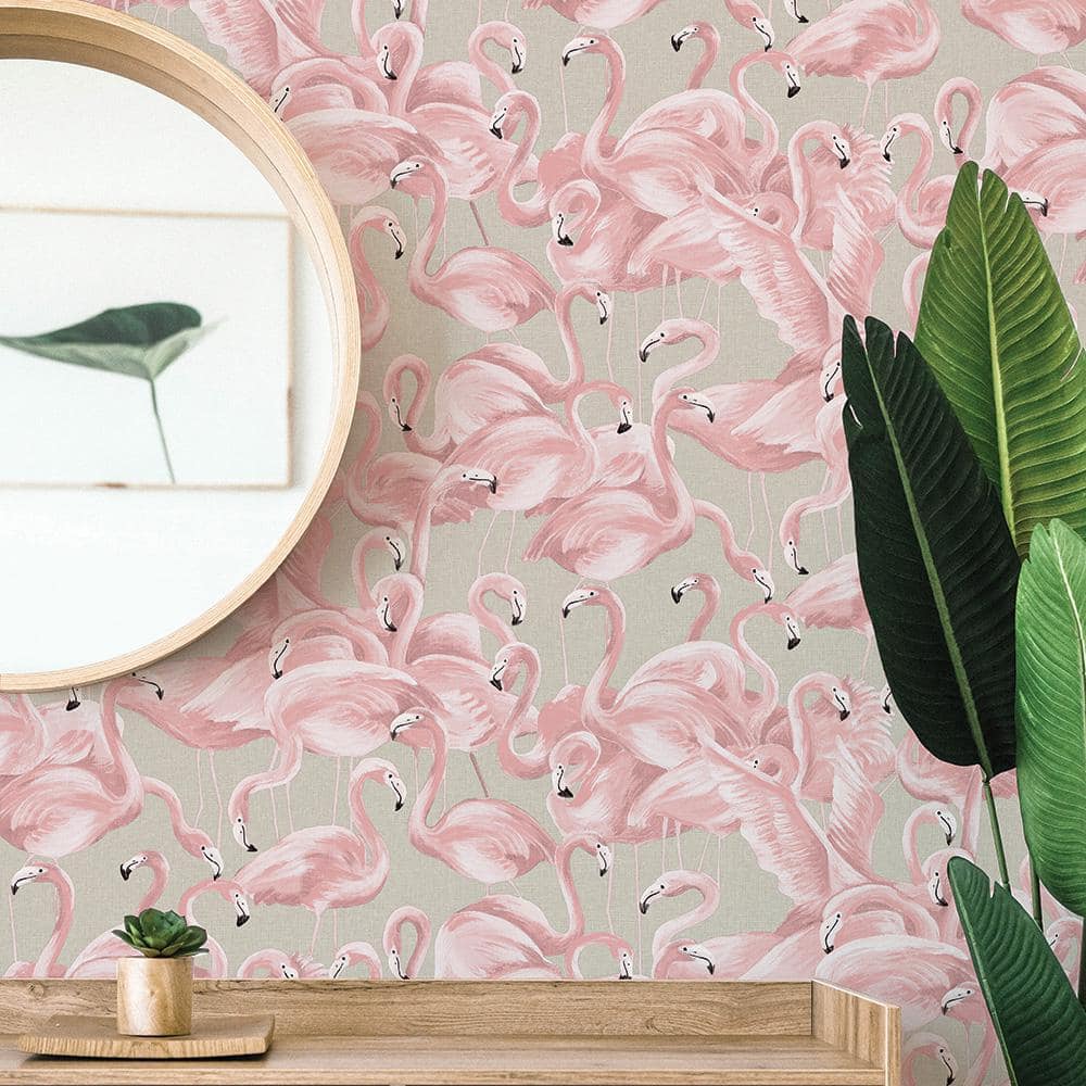 Ballerina Pink Flamingo Vinyl Peel and Stick Wallpaper Roll