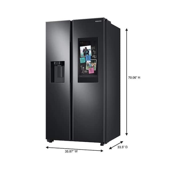 Samsung 36 In 26 7 Cu Ft Smart Side By Side Refrigerator With Family Hub In Black Stainless Steel Standard Depth Rs27t5561sg The Home Depot